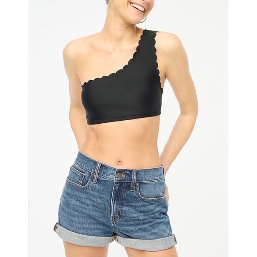 J.Crew Scalloped One Shoulder Bikini Top Black BP345 XL NEW